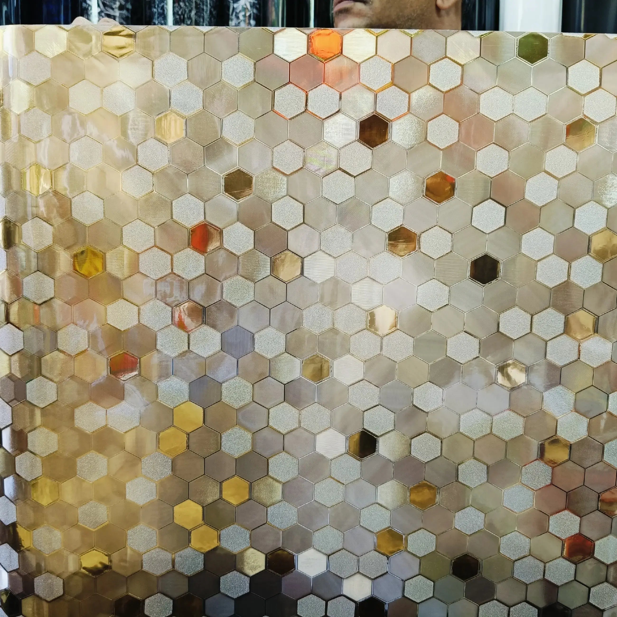 Golden hexagon decorative window film India RSH