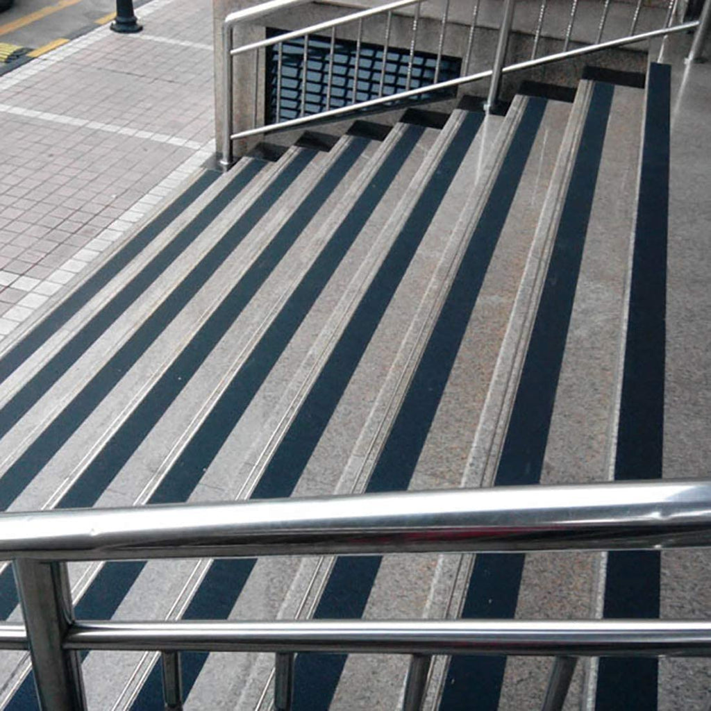 Anti skid tape applied on concrete stairs