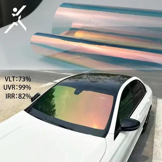 Green chameleon tint applied on car windshield