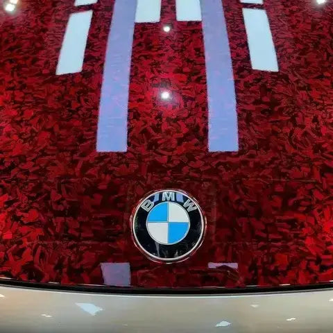 Red forged carbon fiber vinyl wrap close-up
