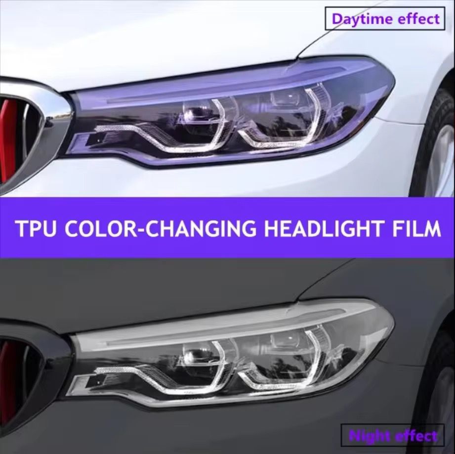 Headlight tint purple black close-up