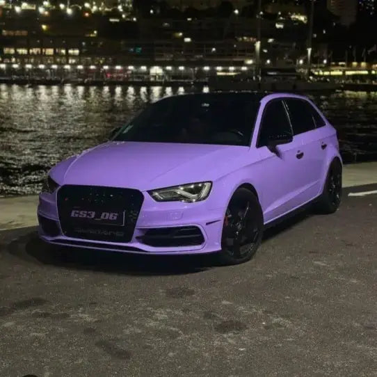 Lavender gloss car wrap applied on vehicle