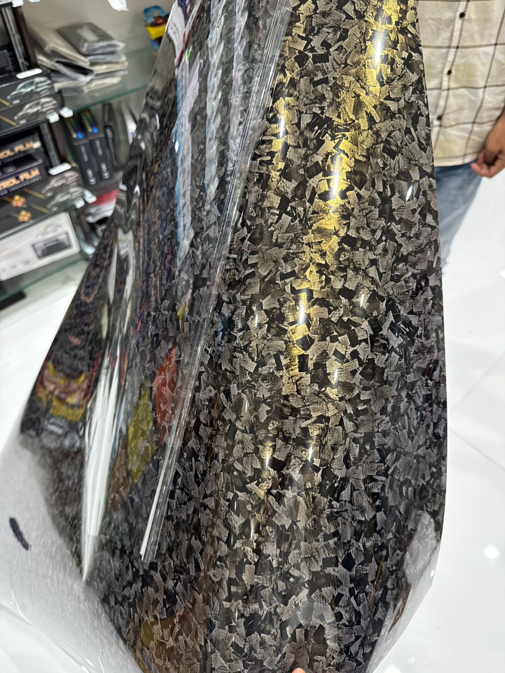 Gold tint forged carbon vinyl wrap India RSH