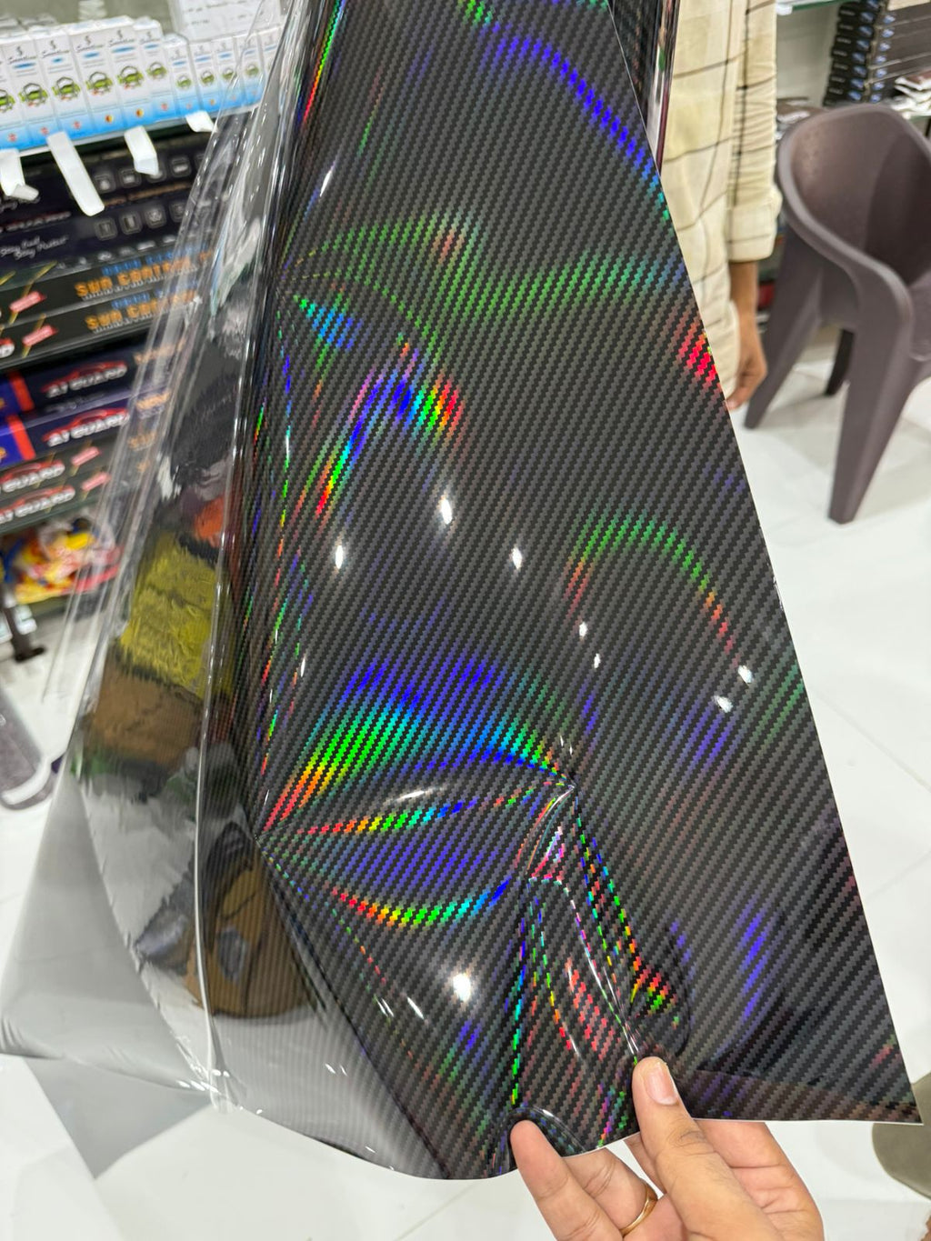 Holographic rainbow carbon fiber wrap India RSH