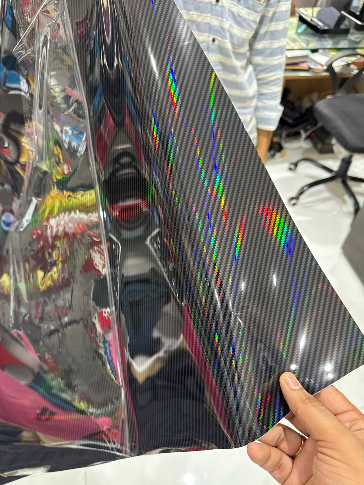 5D laser rainbow carbon wrap close-up