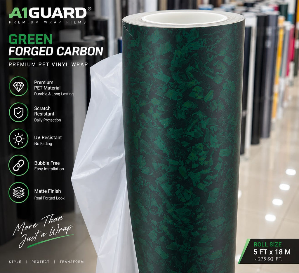 Green matte forged carbon wrapping vinyl applied in India