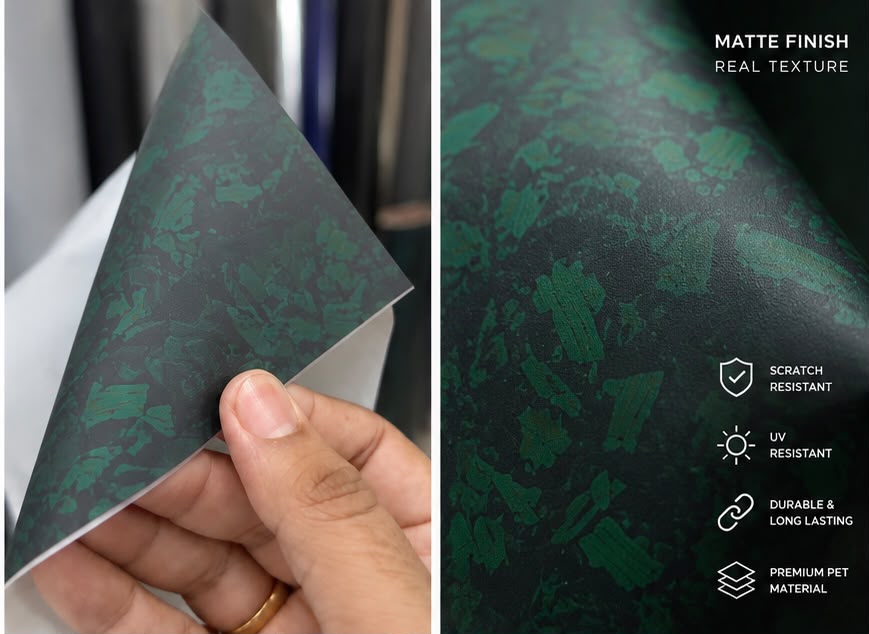 Green matte forged carbon wrapping vinyl texture and finish