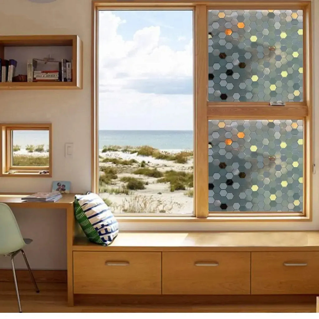 Golden hexagon glass window privacy film